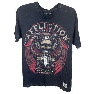 Affliction Skull Wings Dagger Graphic T Shirt Live Fast American Customs Y2K M